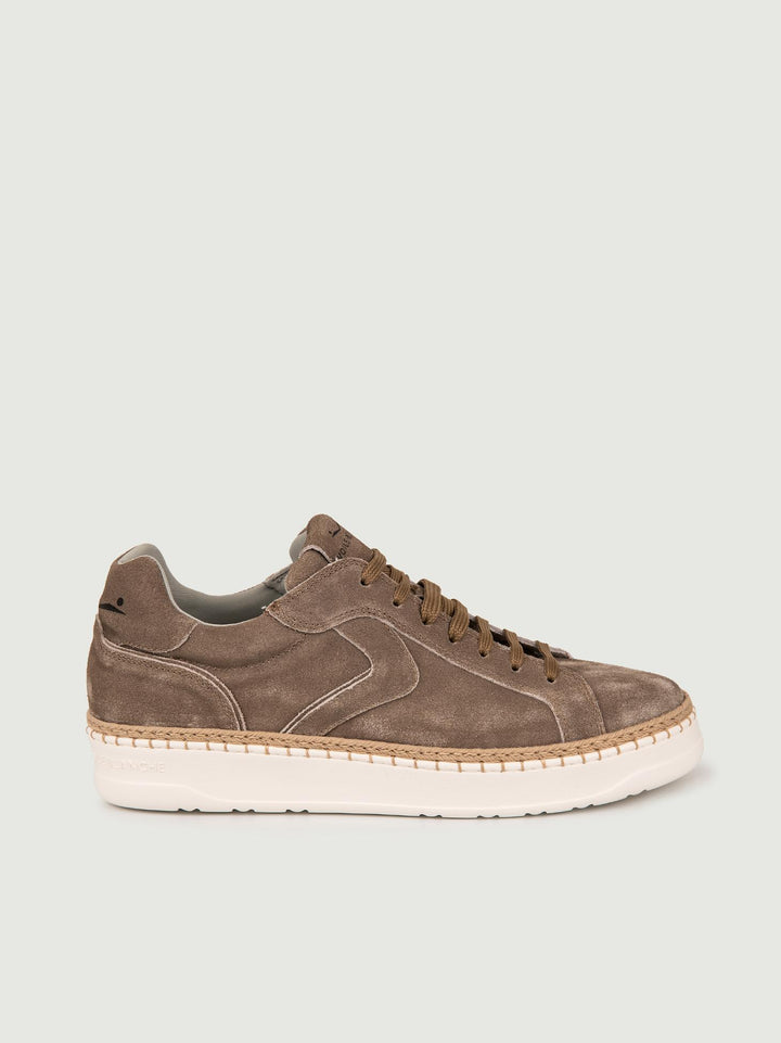 SNEAKER IN PELLE SCAMOSCIATA TAUPE CON INSERTO IN CORDA 2017684 03 VOILE BLANCHE 