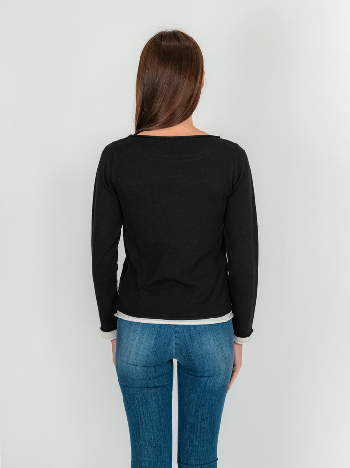 MAGLIA NERA CON COLLO A BARCHETTA 1275 029 ANDREA MORANDO 