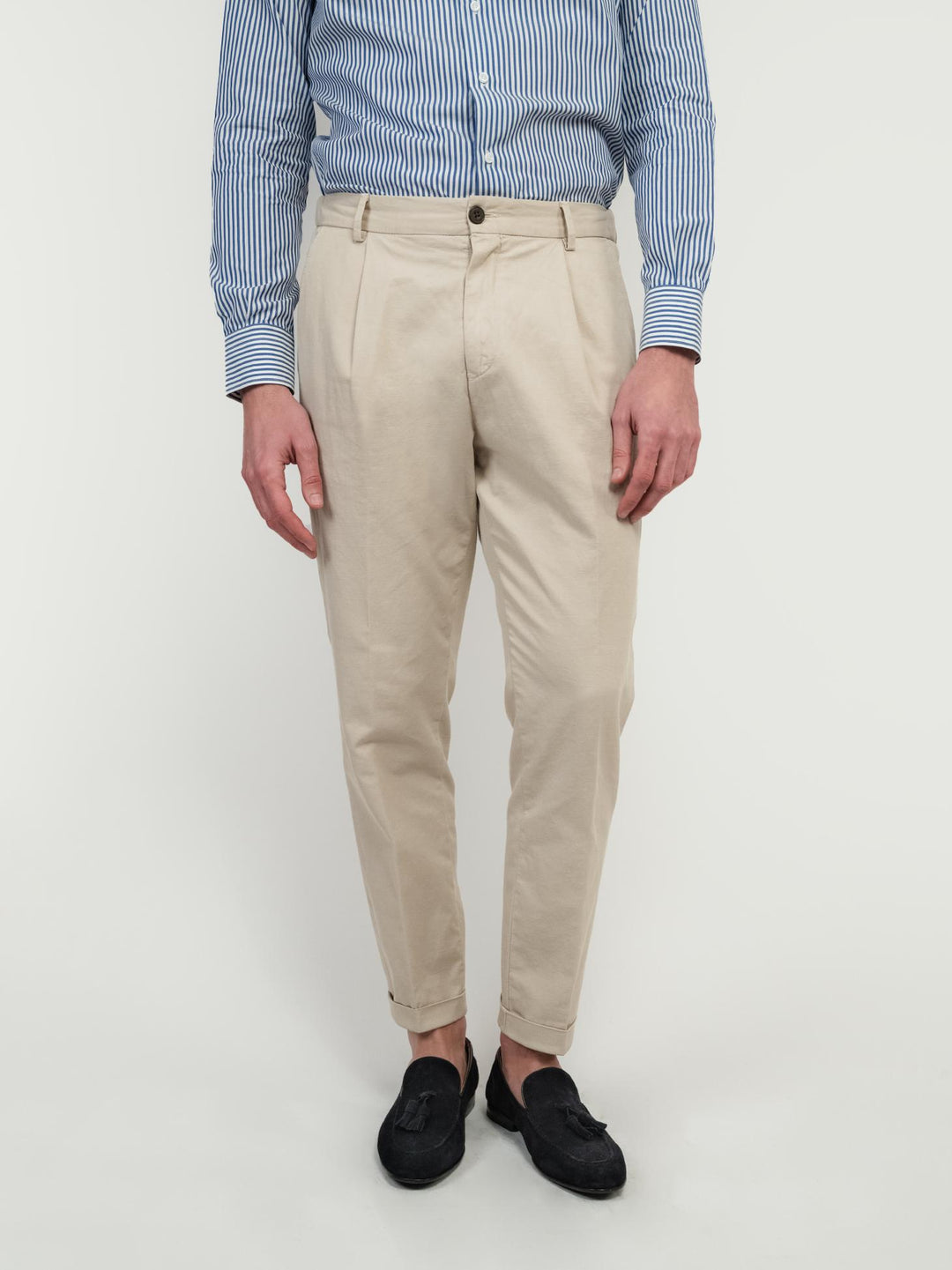 PANTALONE CON PENCES MISTO LINO BEIGE