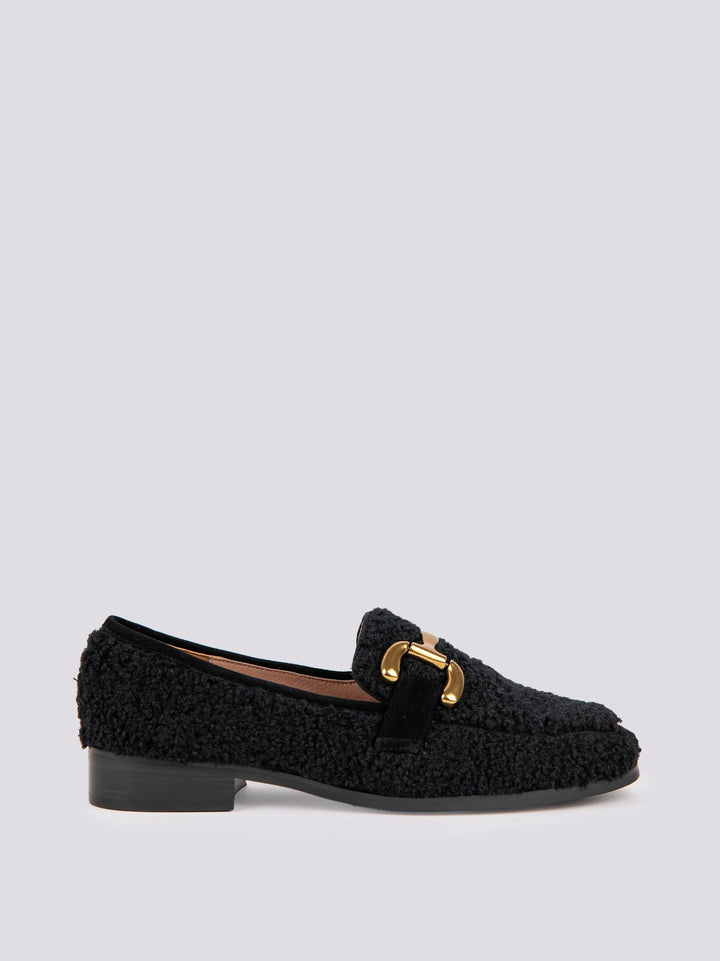 MOCASSINO IN TESSUTO BOUCLE NERO CON MORSETTO FRONTALE 572Z92VK NEGRO ANDREA MORANDO 