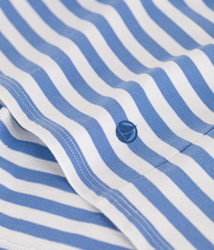 ABITO A MANICHE CORTE IN COTONE A RIGHE AZZURRE BAMBINA A09SU 02 PETIT BATEAU 