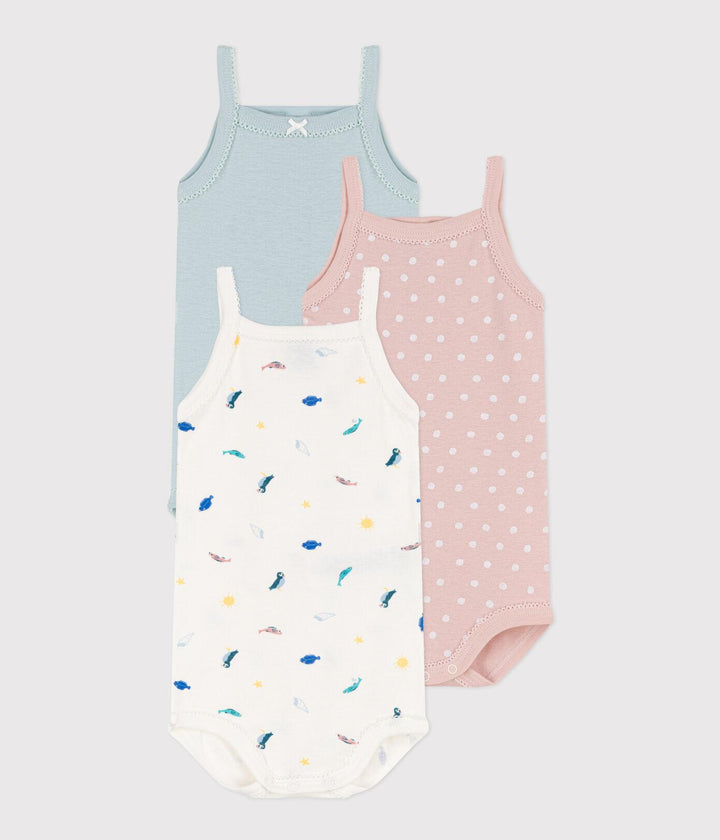 CONFEZIONE DA 3 BODY CON SPALLINE  CON ANIMALI MARINI A076U 00 PETIT BATEAU 