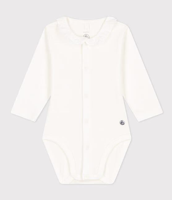 Body bianco in cotone a manica lunga con collaretto A0B71 01 PETIT BATEAU 