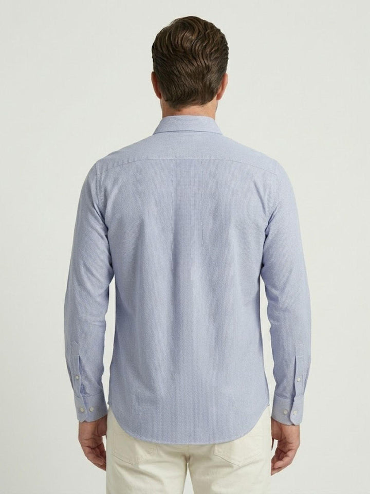 Camicia collo francese a righe in cotone azzurra slim ORGANIC PLA/SLIM B260-B7 ANDREA MORANDO 