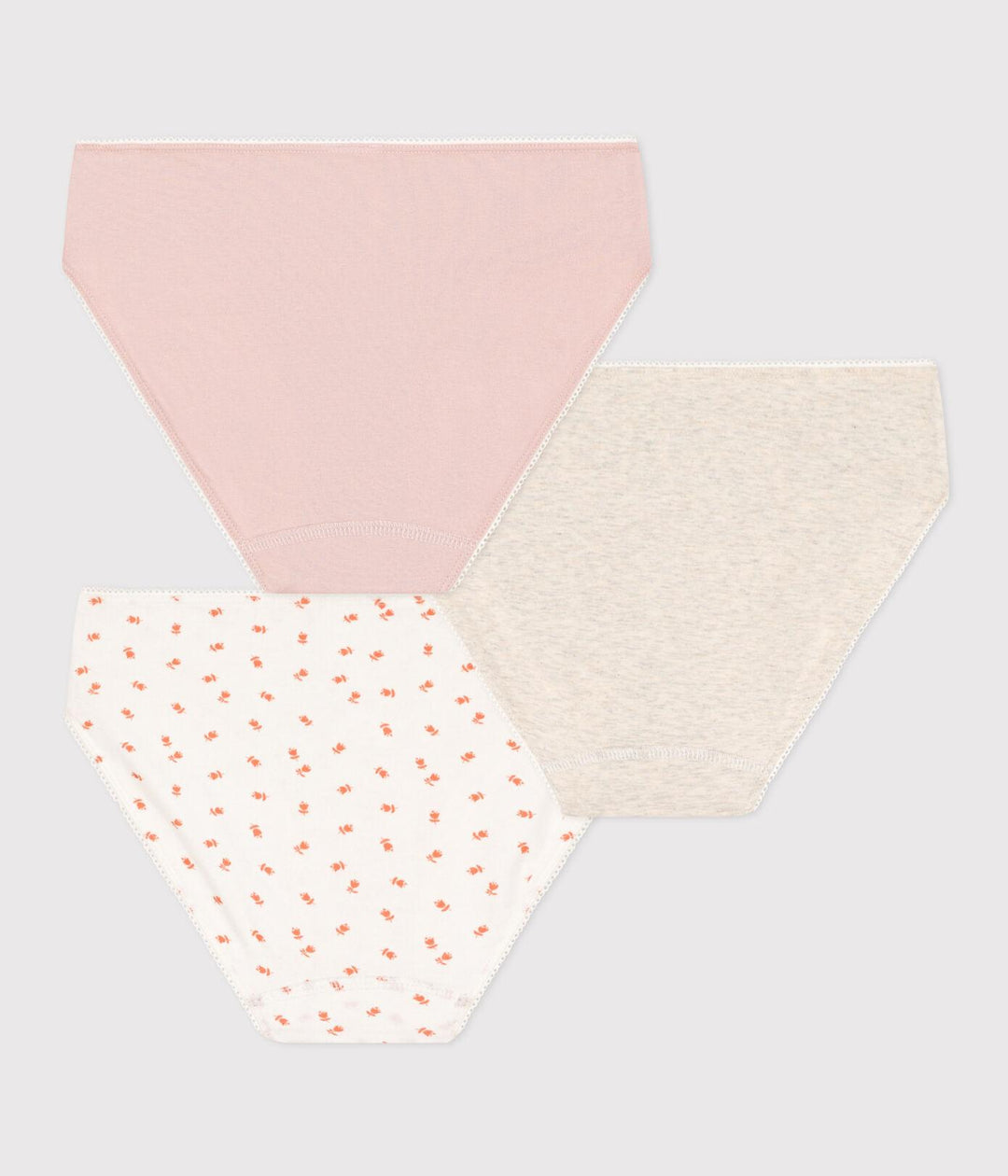 CONFEZIONE DA 3 SLIP DA RAGAZZA IN COTONE ED ELASTAM MOTIVO FIORE A0899 00 PETIT BATEAU 