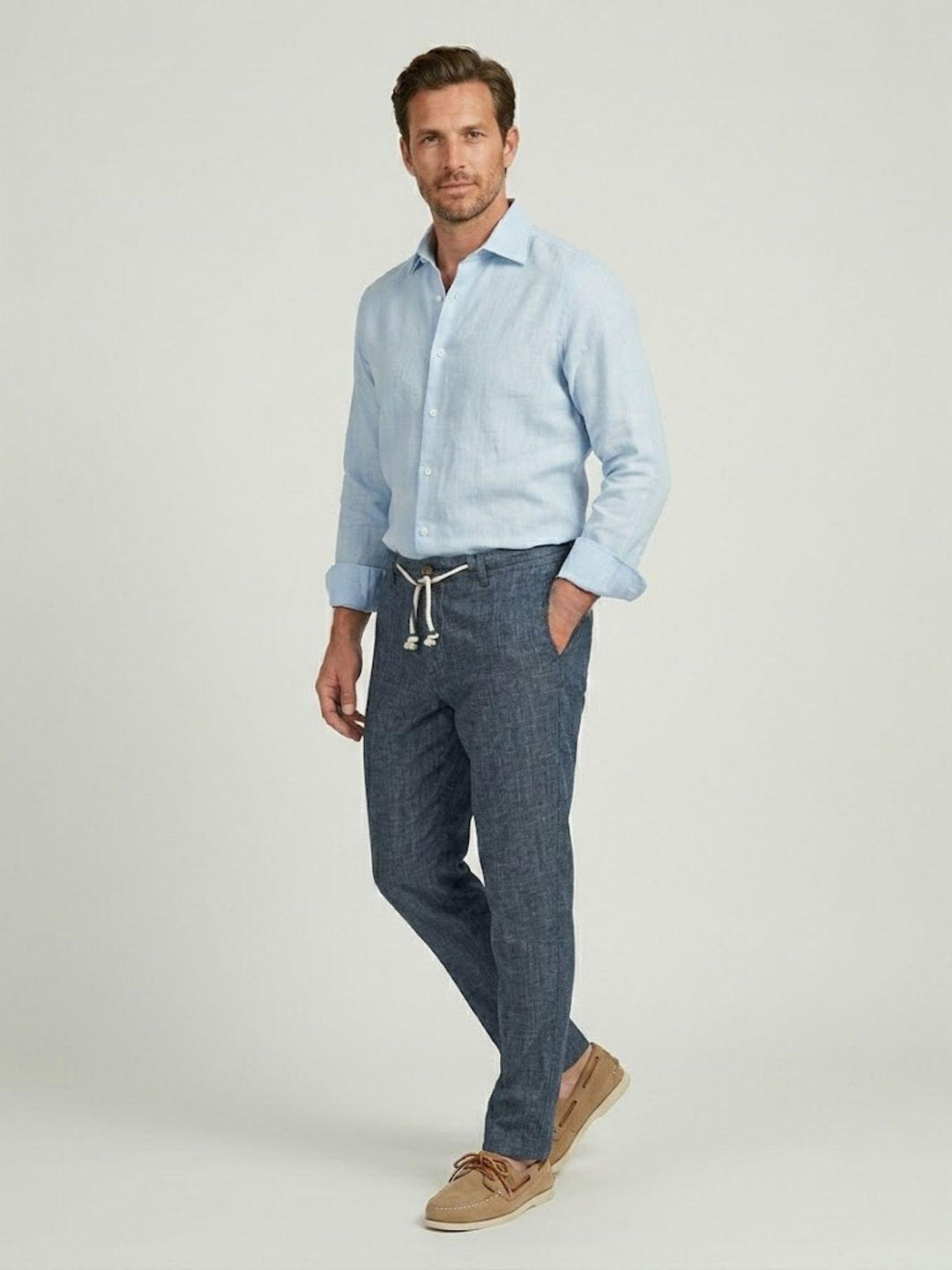 Pantalone in cotone con coulisse fiammato navy PTN00622 NAVY ANDREA MORANDO 