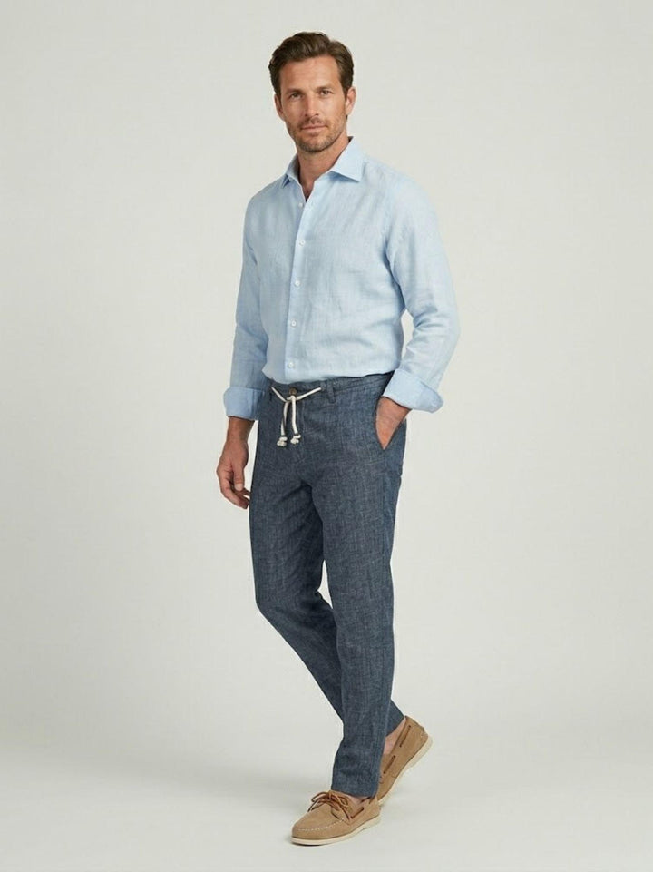 Pantalone in cotone con coulisse fiammato navy PTN00622 NAVY ANDREA MORANDO 