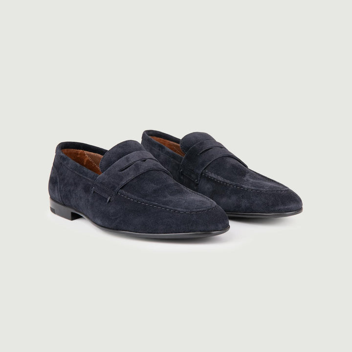 MOCASSINO CON PENNY SCAMOSCIATO BLU 161728VI BLUE DEEP ANDREA MORANDO 