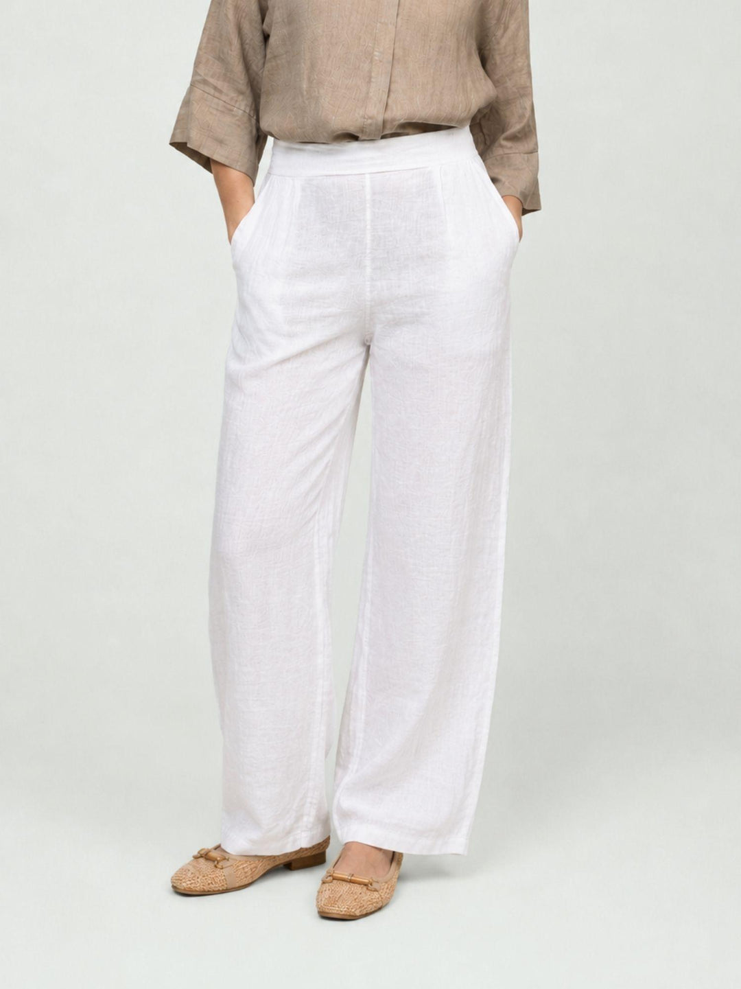 Pantalone con pences in lino bianco 6PT02359 BIANCO ANDREA MORANDO 
