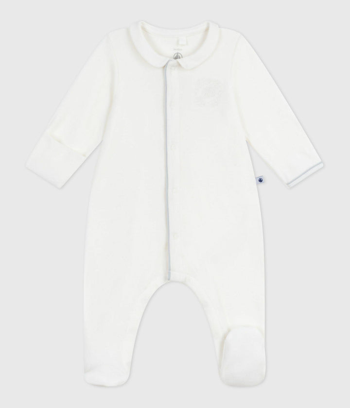 Pigiama con colletto in ciniglia tinta unita neonato A0DR2 01 PETIT BATEAU 