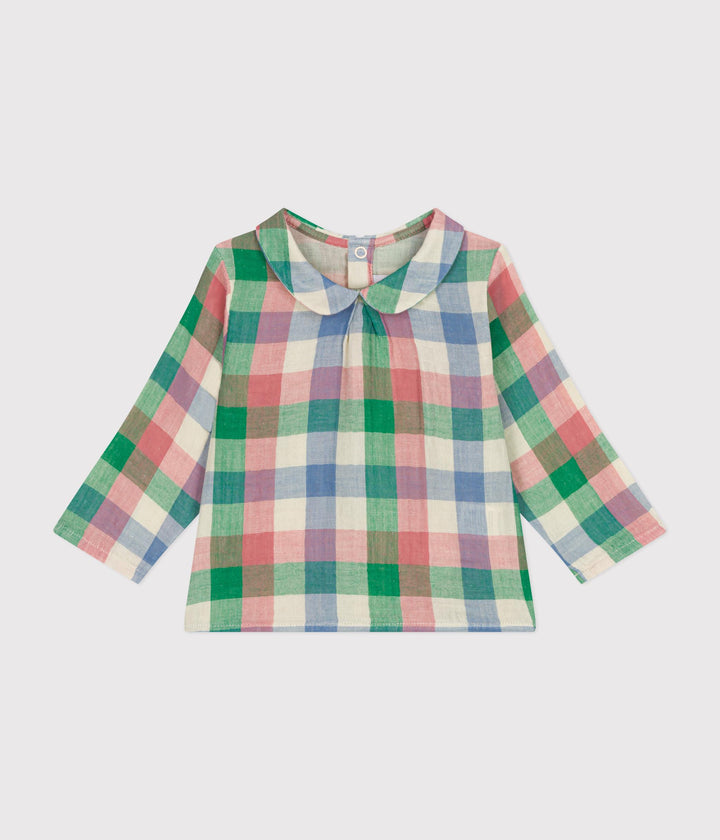 Blusa in garza di cotone quadri A0AZ5 01 PETIT BATEAU 