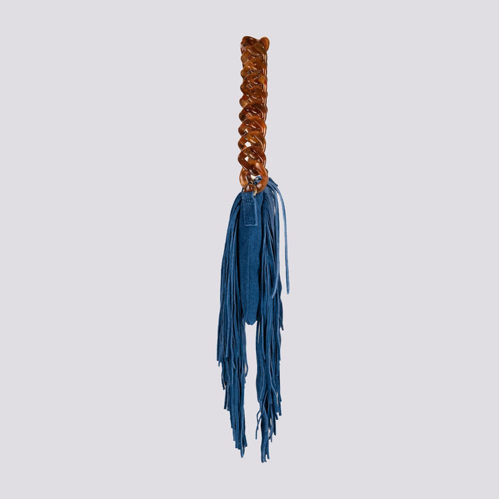 BORSA A TRACOLLA IN CAMOSCIO blu jeans CON FRANGE "FLAPPY" FLAPPY JEANS BIMOR 