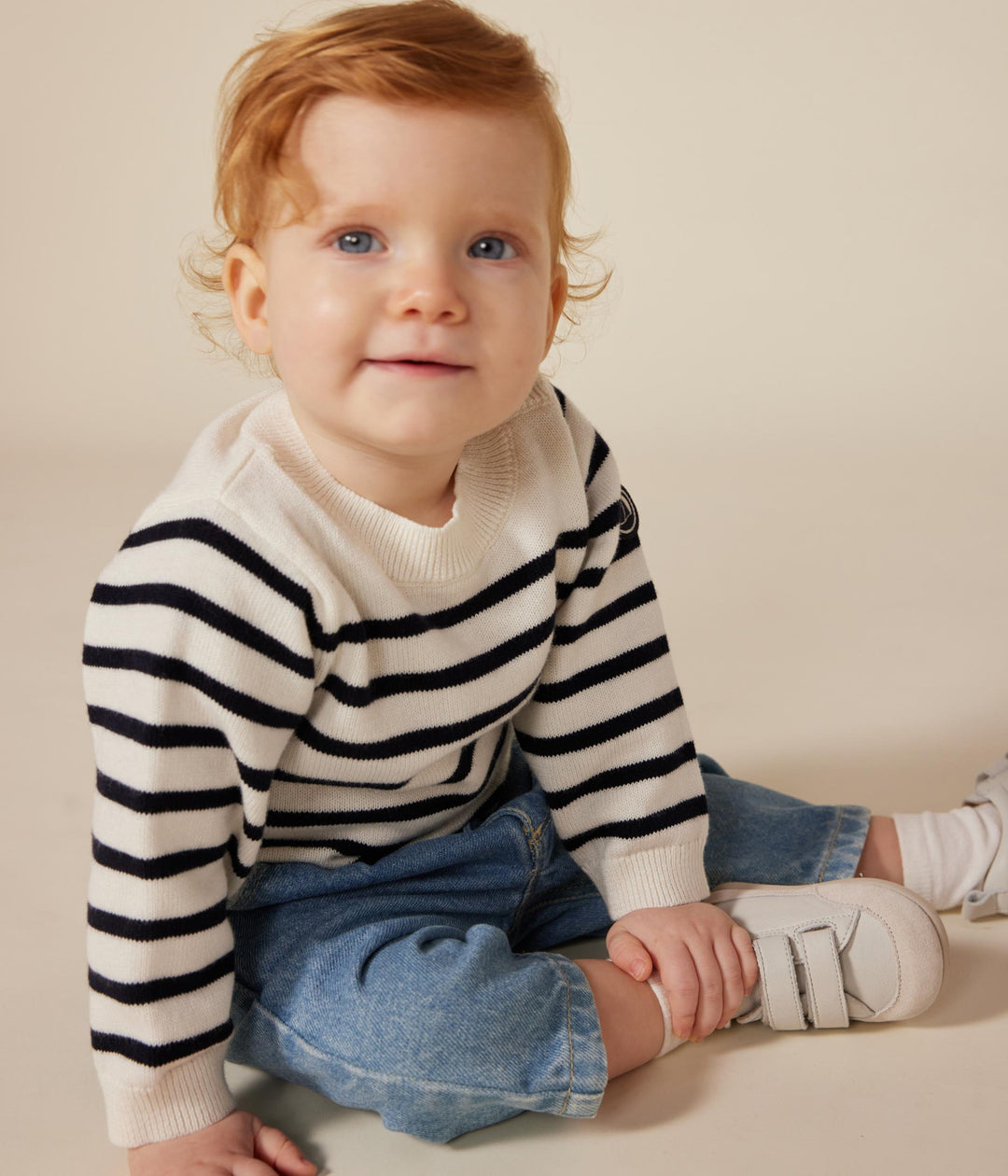Pullover in maglia di lana e cotone a righe A0B3U 01 PETIT BATEAU 