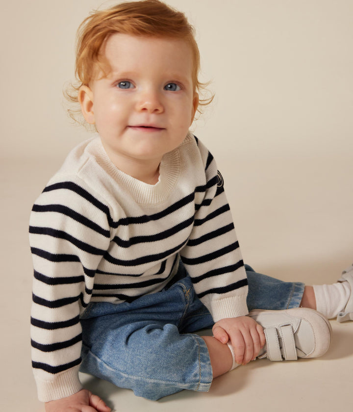 Pullover in maglia di lana e cotone a righe A0B3U 01 PETIT BATEAU 