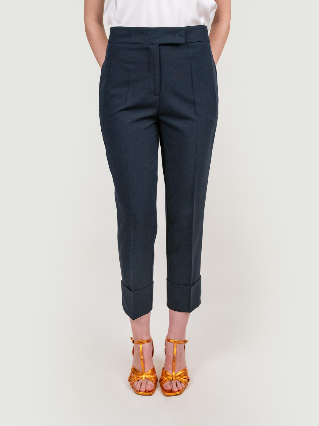 PANTALONE CON MAXI RISVOLTO IN TESSUTO BLU 313803 BLU ANDREA MORANDO 