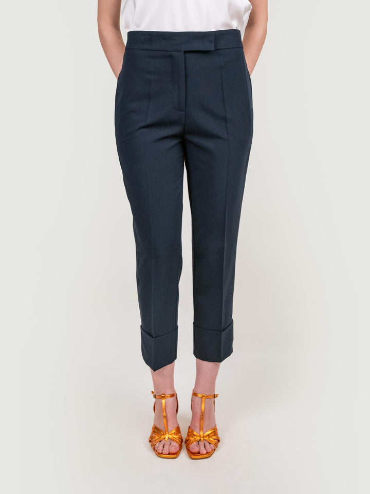 PANTALONE CON MAXI RISVOLTO IN TESSUTO BLU 313803 BLU ANDREA MORANDO 