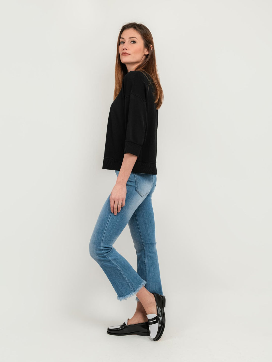 Jeans a trombetta sfrangiato in denim chiaro 1356 DENIM CHIARO ANDREA MORANDO 