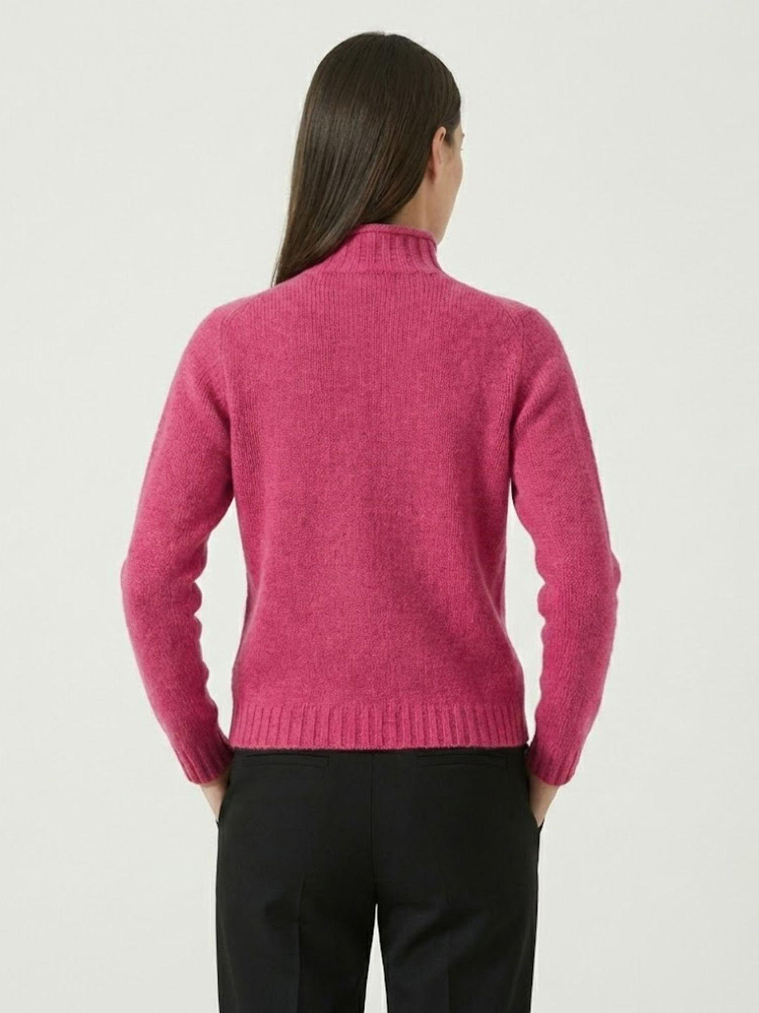 Maglia lupetto in lana fucsia con trecce 14117LU GERANIO ANDREA MORANDO 
