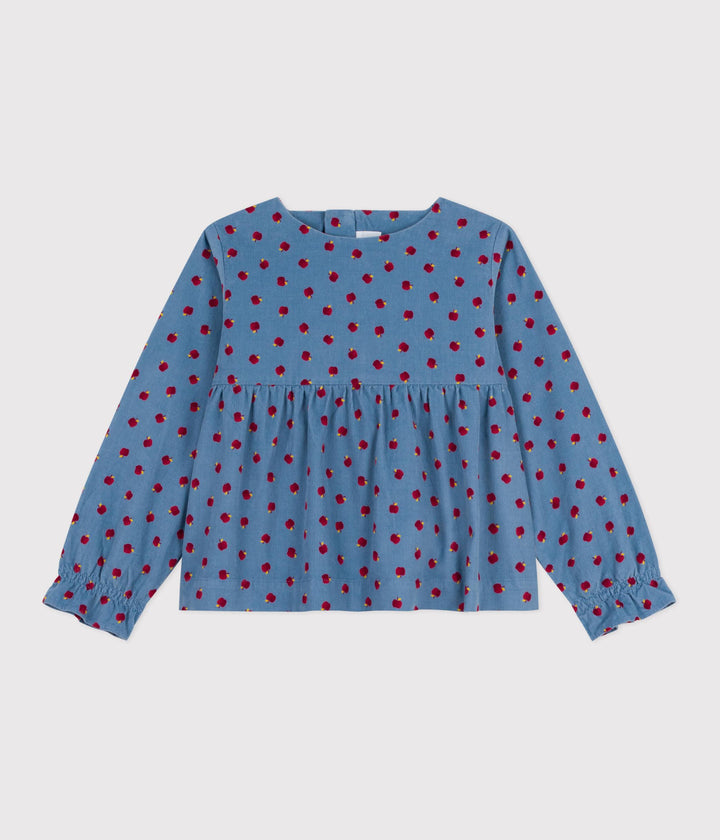Blusa a maniche lunghe in velluto fantasia mele A0DXN 01 PETIT BATEAU 