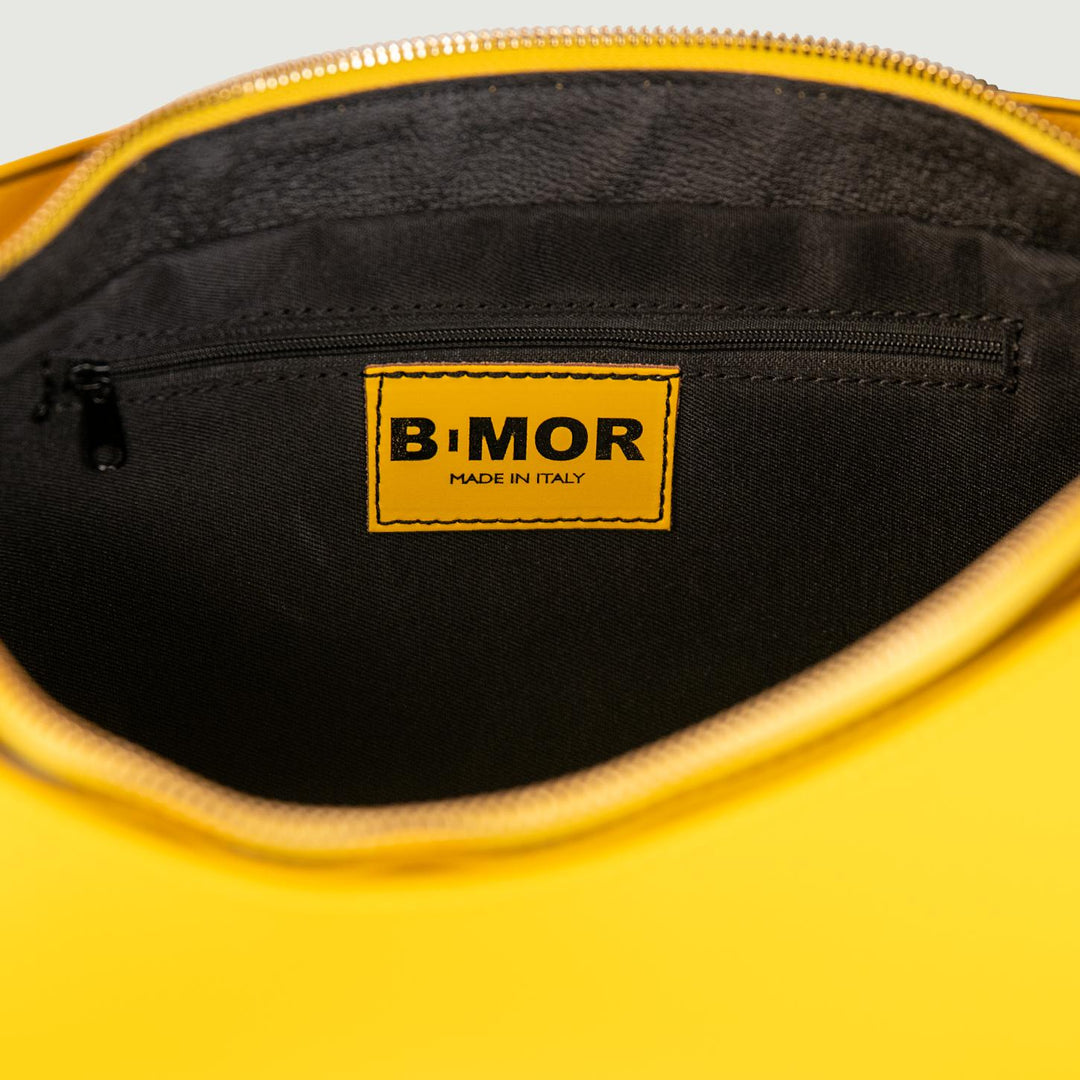 BORSA A SPALLA SEVENTY IN PELLE BICOLORE GIALLO E BISCOTTO SEVENTY GIALLO BIMOR 