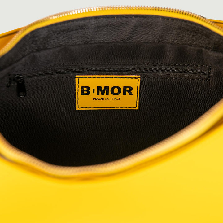 BORSA A SPALLA SEVENTY IN PELLE BICOLORE GIALLO E BISCOTTO SEVENTY GIALLO BIMOR 