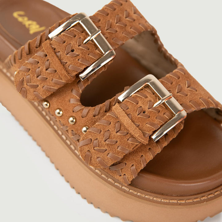 SANDALO PLATFORM CON BORCHIE E TOMAIA LAVORATA K224.27 TAN CORAL BLUE 