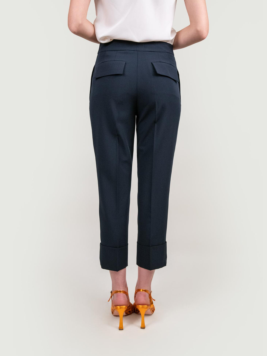 PANTALONE CON MAXI RISVOLTO IN TESSUTO BLU 313803 BLU ANDREA MORANDO 