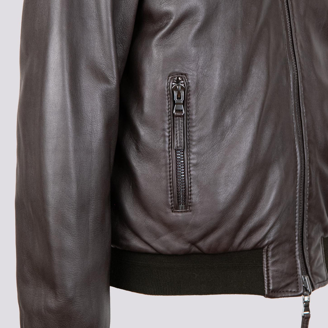 GIUBBOTTO IMBOTTITO IN PELLE NAPPA MARRONE DEREK SEAMLESS DEREK SEAMLESS 06 JACK LEATHER 