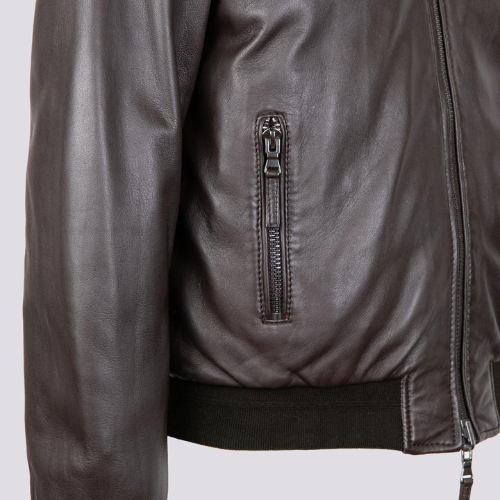 GIUBBOTTO IMBOTTITO IN PELLE NAPPA MARRONE DEREK SEAMLESS DEREK SEAMLESS 06 JACK LEATHER 