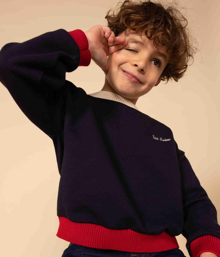 FELPA GIROCOLLO ROSSO BLU E PANNA A0832 06 PETIT BATEAU 