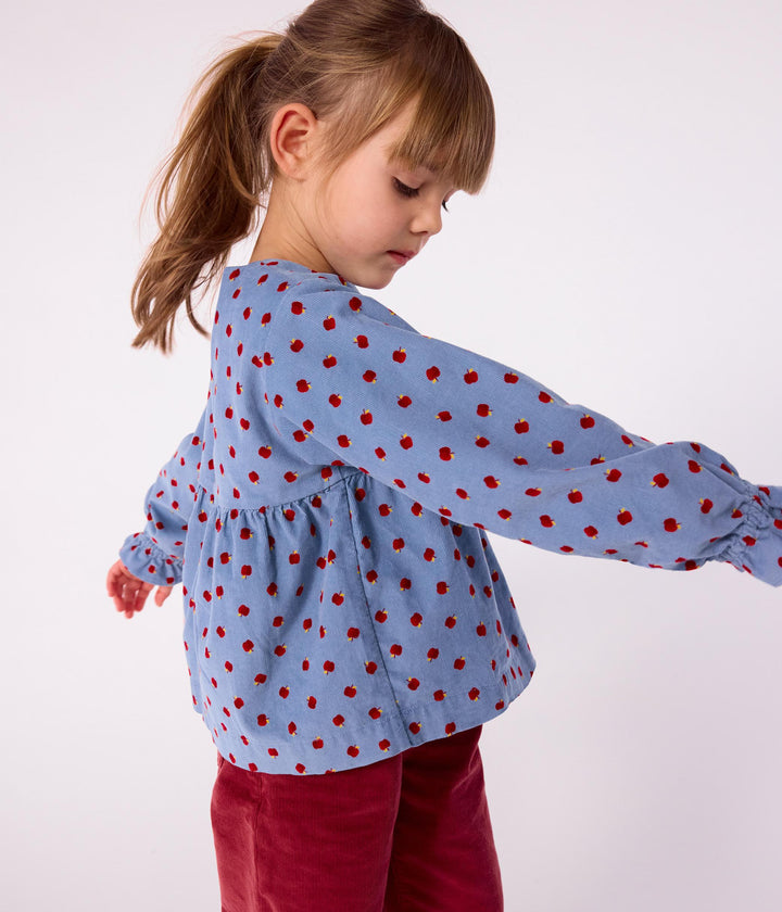 Blusa a maniche lunghe in velluto fantasia mele A0DXN 01 PETIT BATEAU 