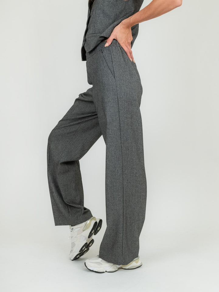 PANTALONE A PALAZZO GRIGIO MELANGE P4L0IEI NERO ANDREA MORANDO 