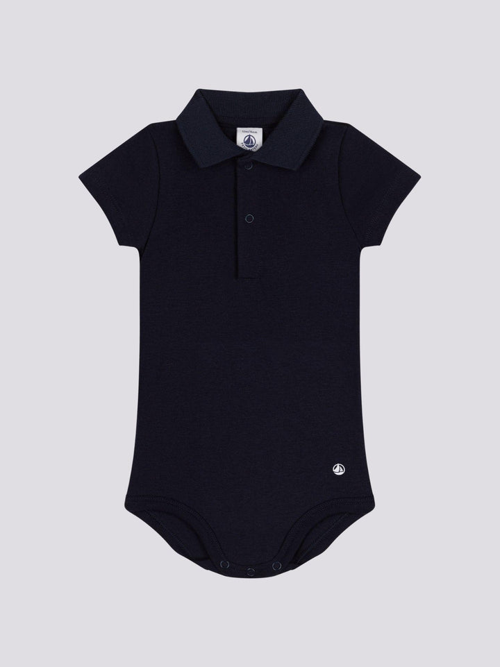 BODY CON COLLETTO POLO NERO IN COTONE BEBÈ A09ZH 02 PETIT BATEAU 
