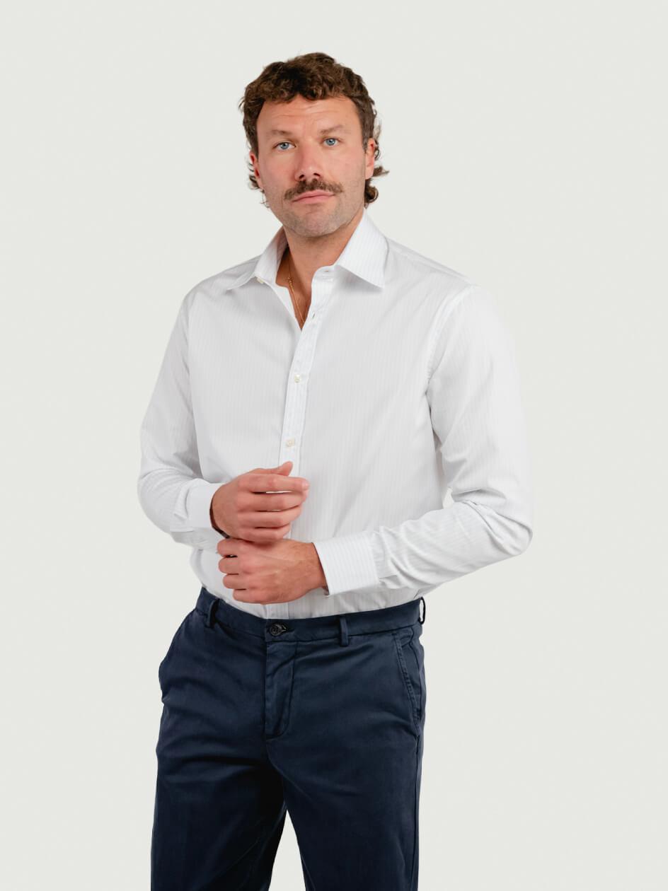 CAMICIA IN POPELINE BIANCA CON RIGHINE AZZURRE FLETCHER 02 DEPERLU 