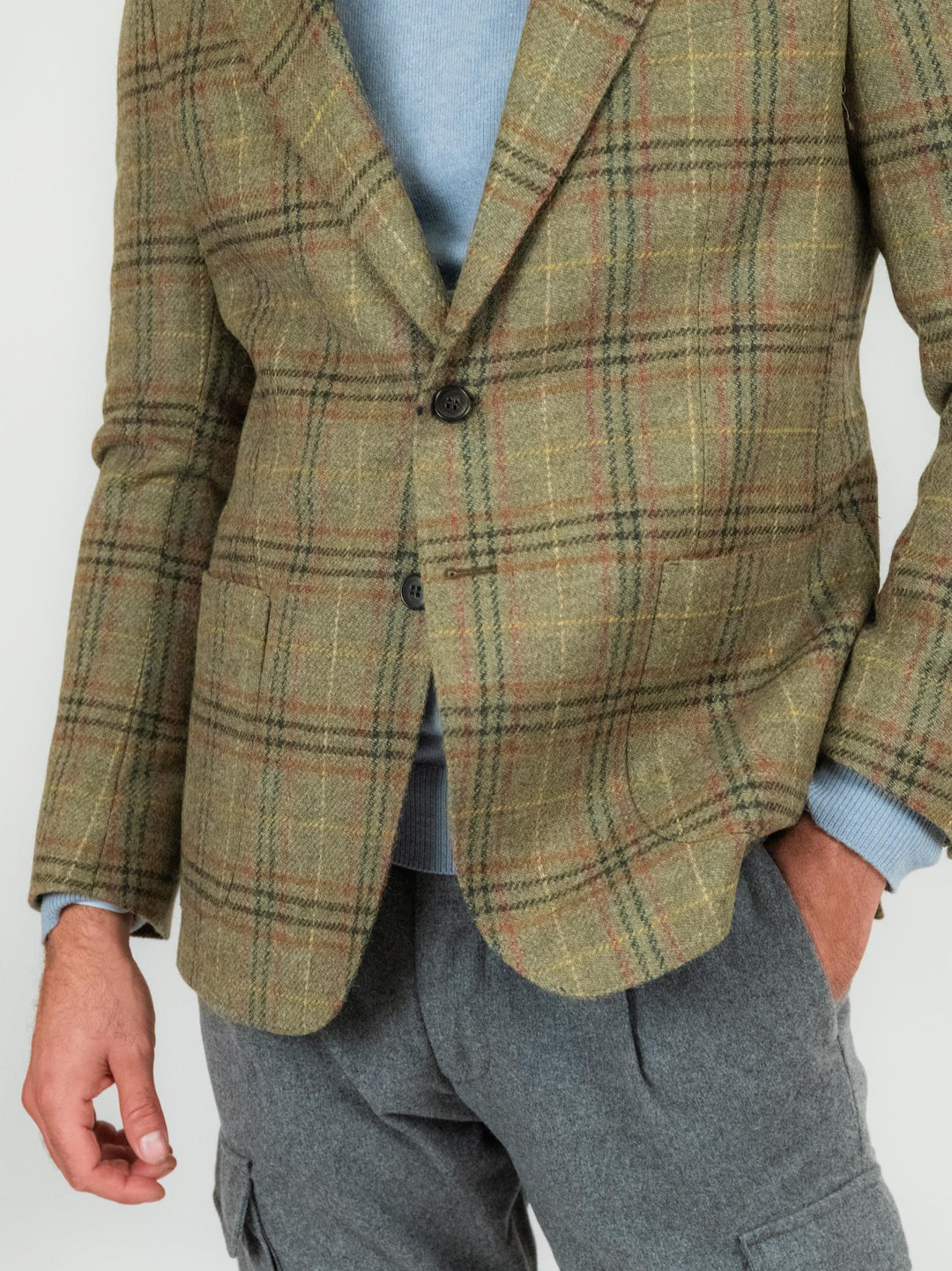 BLAZER A QUADRI  IN LANA VERGINE VERDE GIACCA VERDE/ARANCIO ANDREA MORANDO 