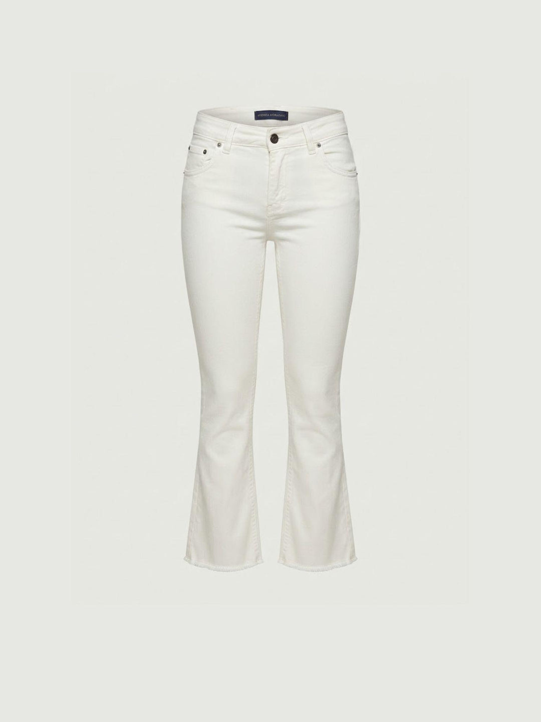 Pantalone a trombetta sfrangiato in cotone bianco 80137G190 LATTE ANDREA MORANDO 
