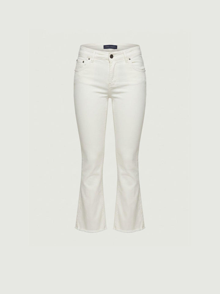 Pantalone a trombetta sfrangiato in cotone bianco 80137G190 LATTE ANDREA MORANDO 