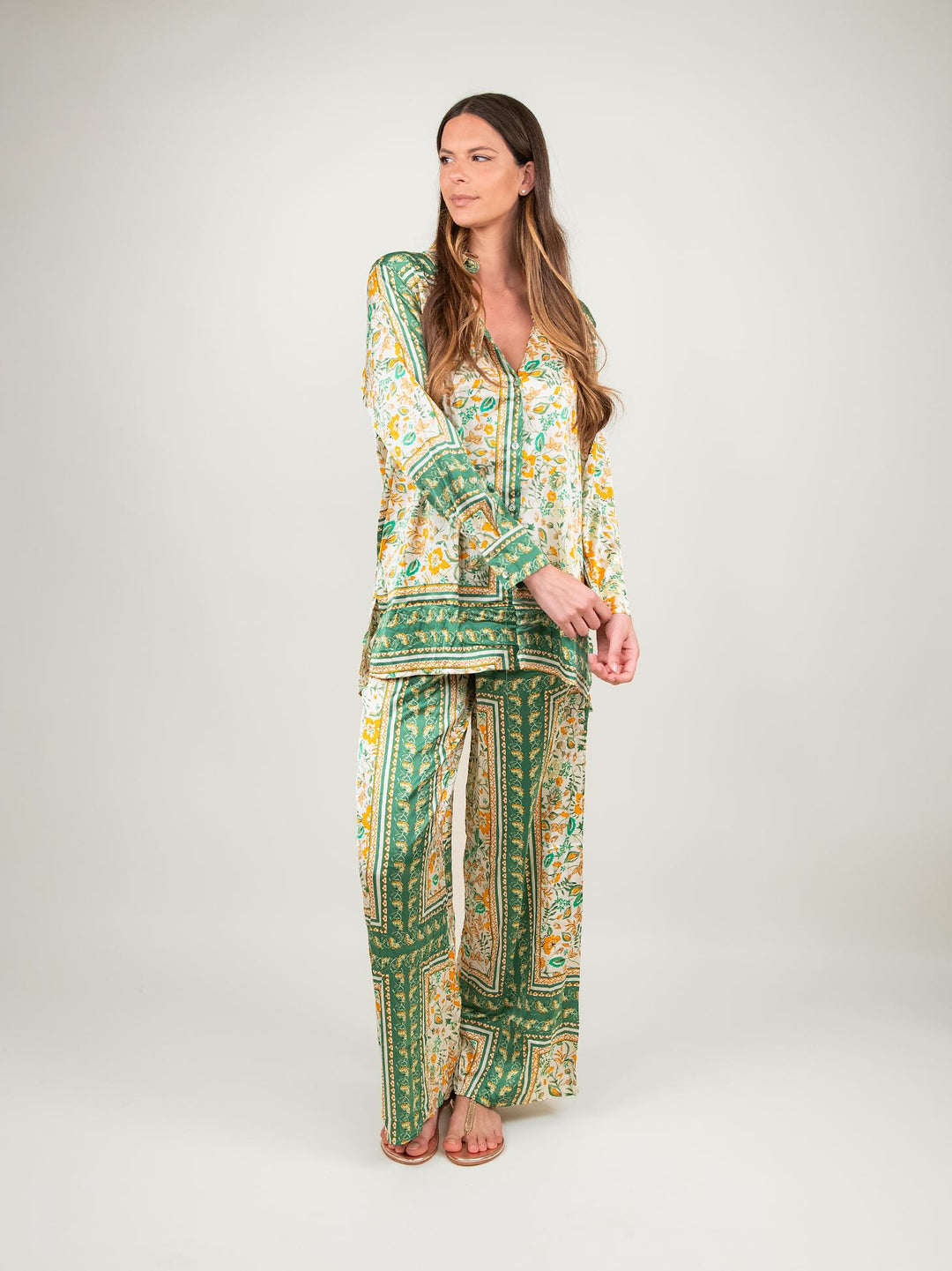 PANTALONE A PALAZZO FANTASIA VERDE E ARANCIO 9821 VERDE/ARANCIO ANDREA MORANDO 