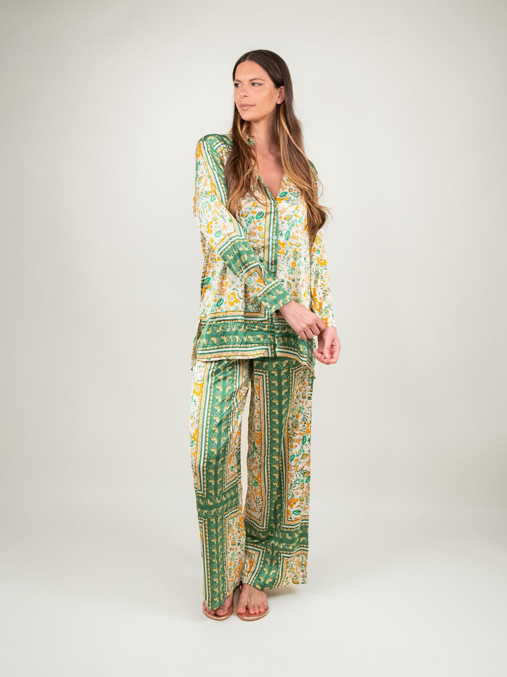 PANTALONE A PALAZZO FANTASIA VERDE E ARANCIO 9821 VERDE/ARANCIO ANDREA MORANDO 