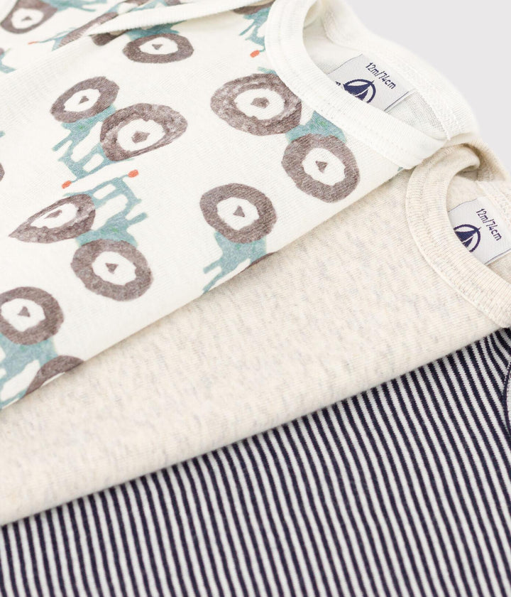 CONFEZIONE DA 3 BODY BEBÈ MANICA CORTA IN COTONE CON MOTIVO TRATTORI A08OF 00 PETIT BATEAU 