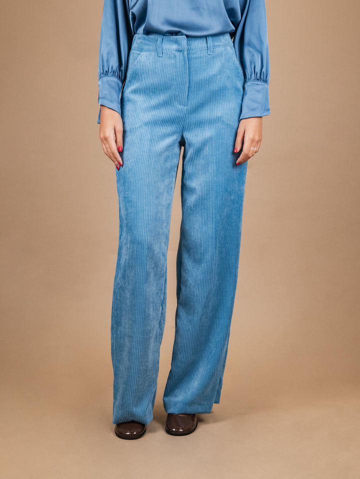 PANTALONE A PALAZZO IN VELLUTO A COSTE AZZURRO P3037 AZZURRO ANDREA MORANDO 