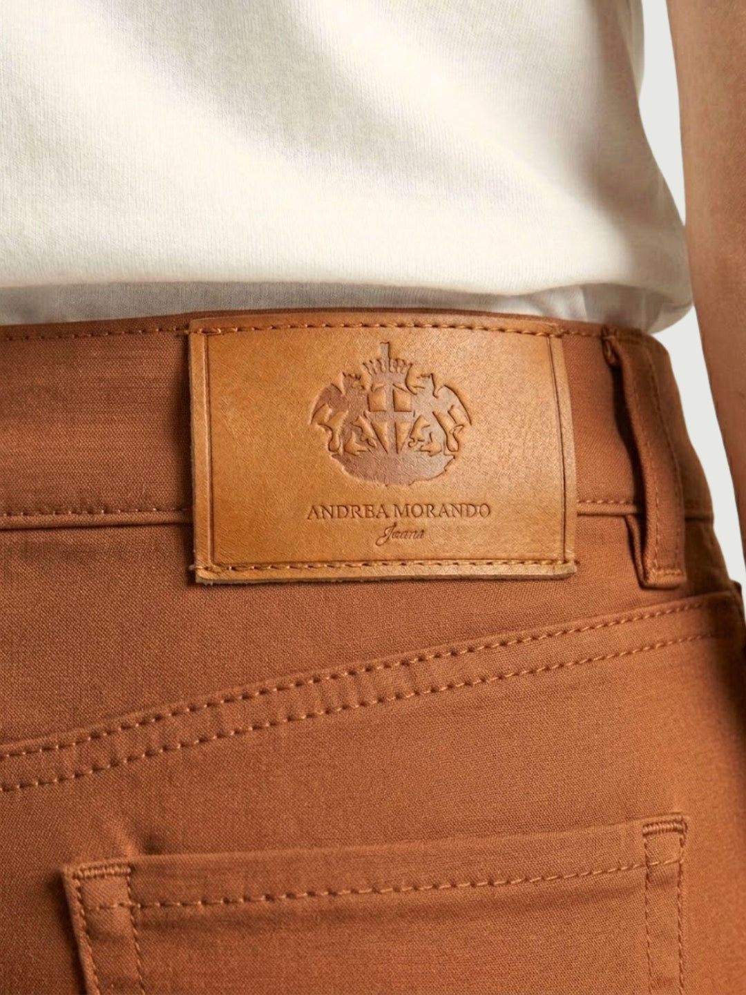 Pantalone a trombetta sfrangiato in cotone cannella 80137G190 CANNELLA ANDREA MORANDO 