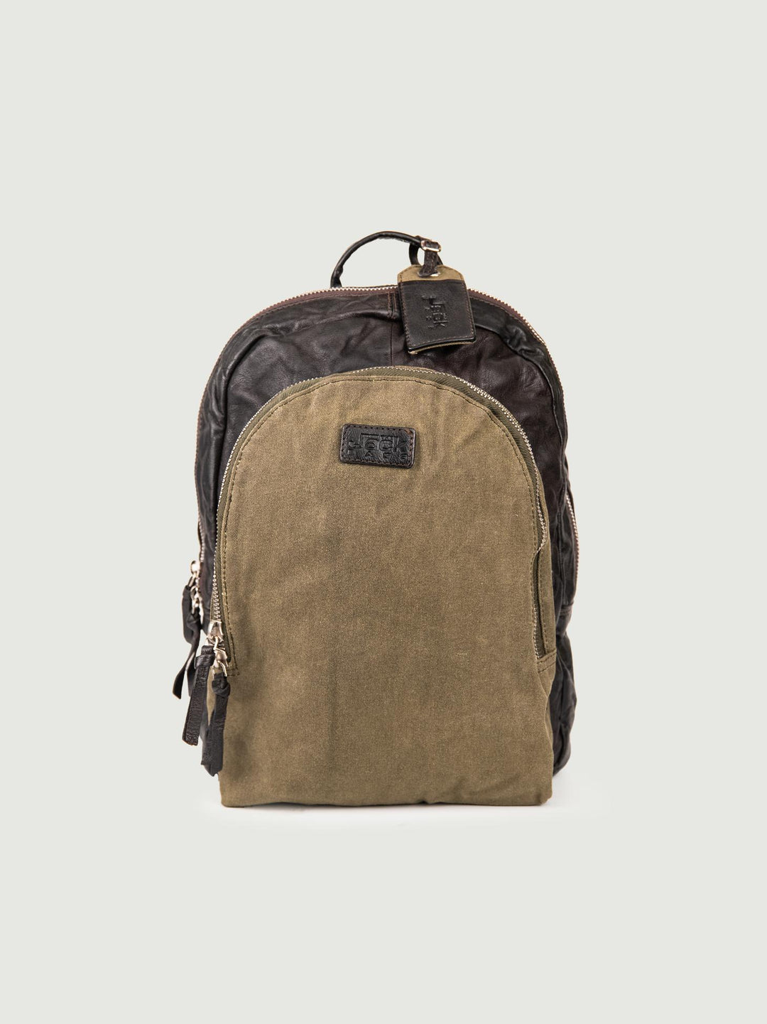 ZAINO IN PELLE EFFETTO USED DARK BROWN E TESSUTO FANGO. SURRENDER MIX 504 JACK LEATHER 