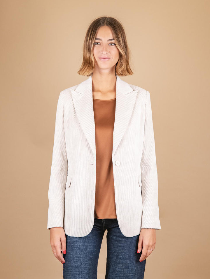 BLAZER MONOPETTO IN VELLUTO A COSTE PANNA