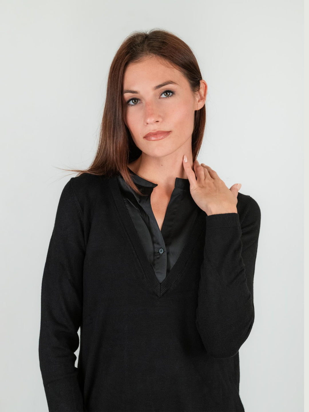 MAGLIA CAMICIA TONO SU TONO NERA 245W1001 029 ANDREA MORANDO 