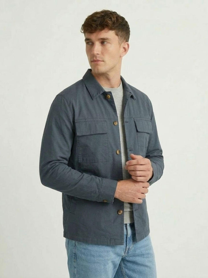 Camicia overshirt in cotone blu acciaio 5455426 220 ANDREA MORANDO 