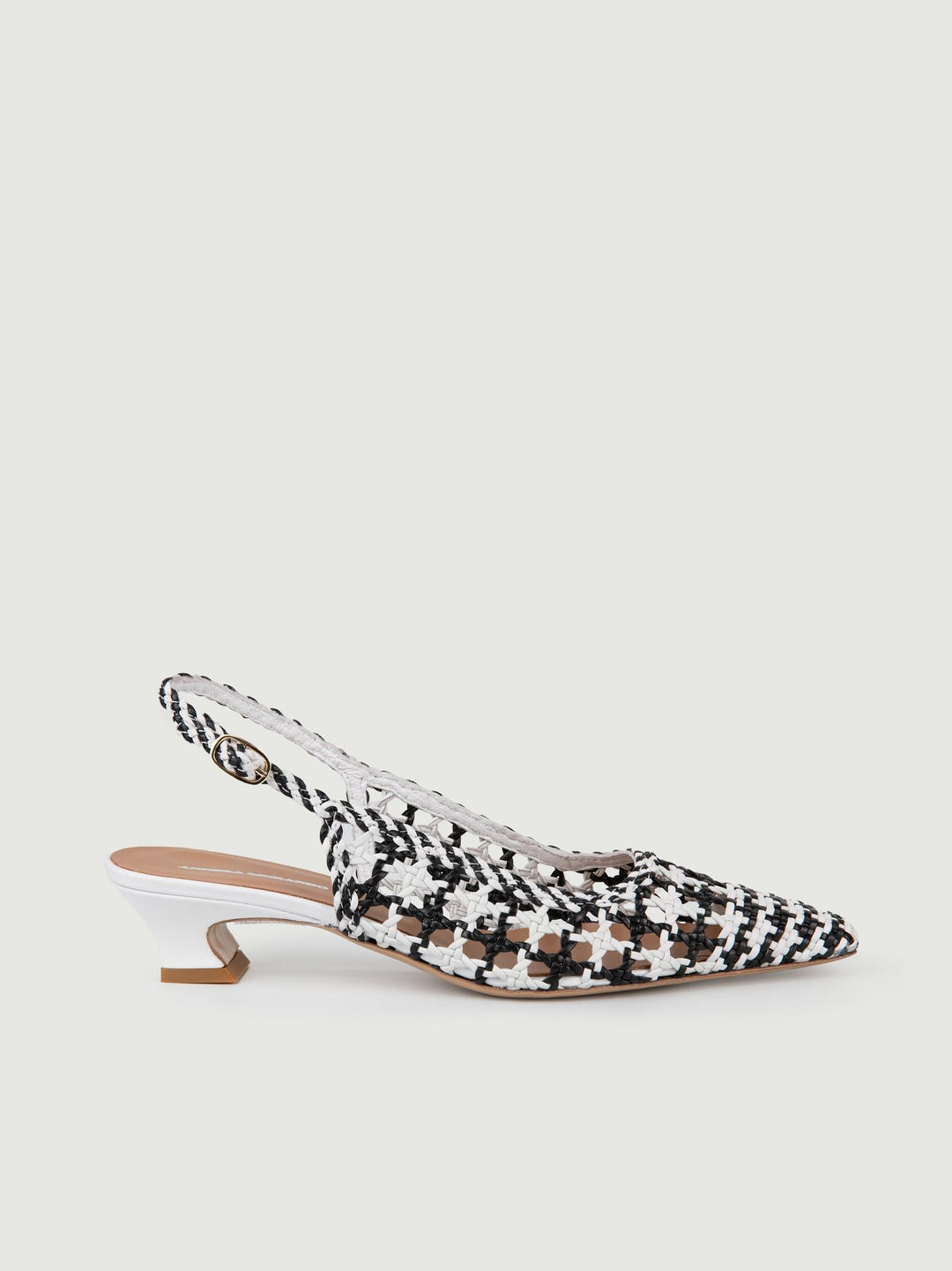 SANDALO SLING BACK CON TACCO BASSO E INTRECCIO BIANCO E NERO G9510 NERO/BIANCO ANDREA MORANDO 