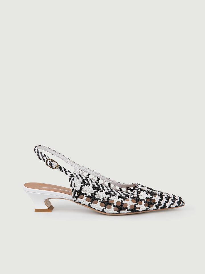 SANDALO SLING BACK CON TACCO BASSO E INTRECCIO BIANCO E NERO G9510 NERO/BIANCO ANDREA MORANDO 