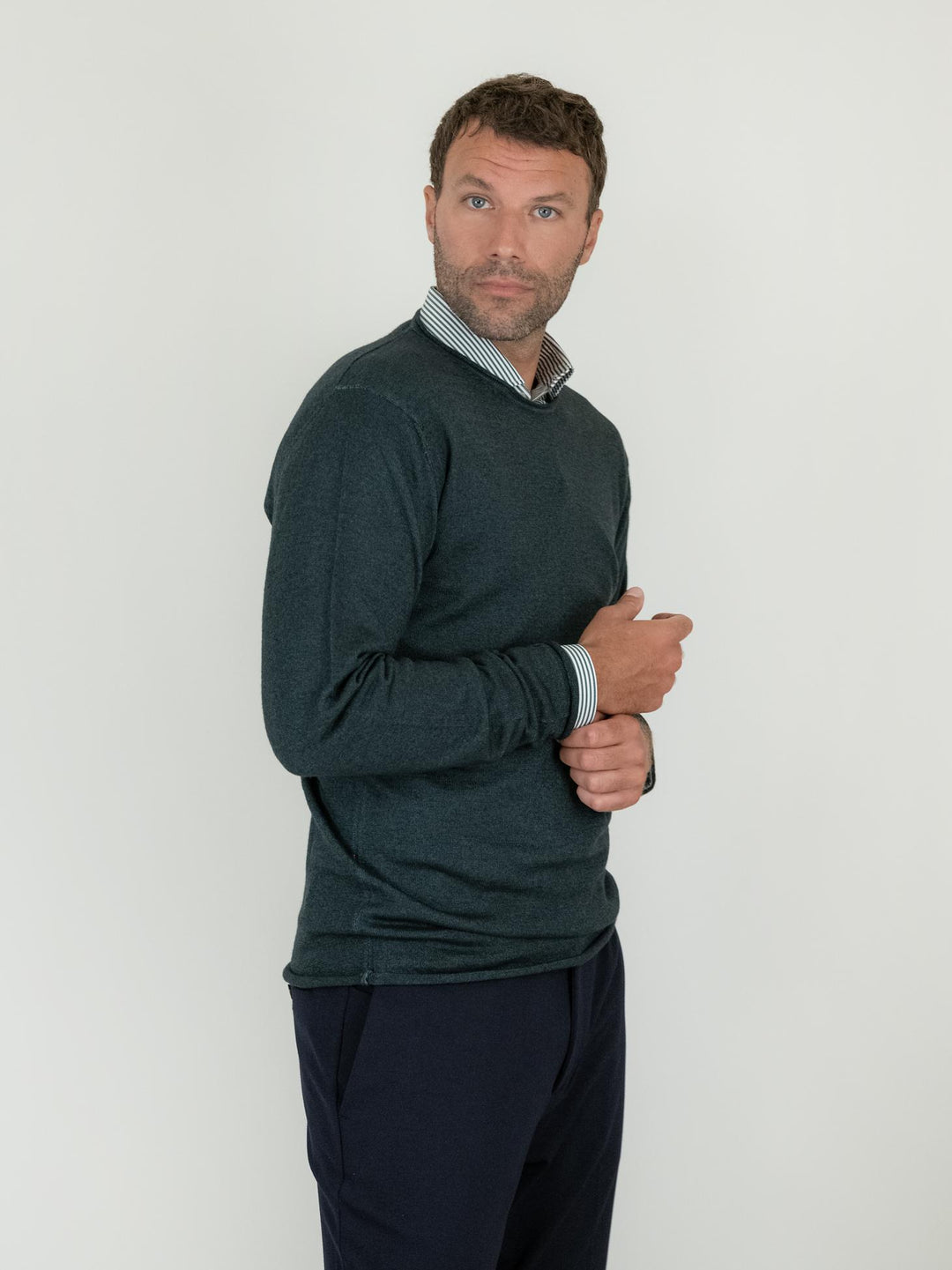 MAGLIA GIROCOLLO IN LANA MERINO VERDE 0008 45 FIESOLI DANIELE 