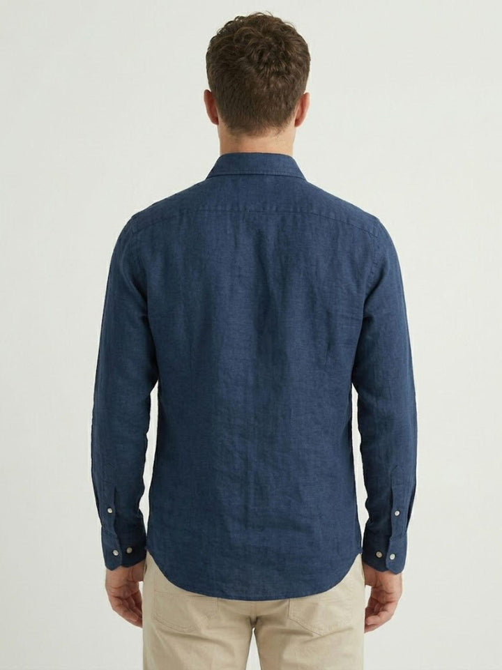 Camicia in mussola di cotone blu LEON 08 DEPERLU 